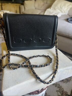 bebe Black Saffiano Crossbody with Gold-Trim Chain